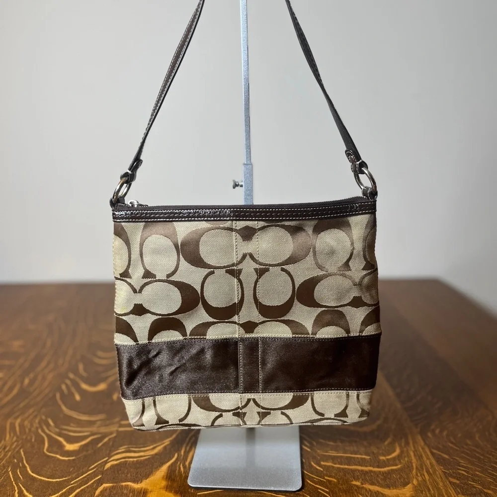 Coach Signature C Canvas with Brown Stripe Shoulder Bag